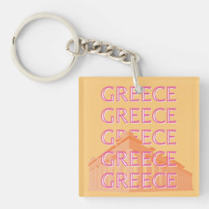 Greece Travel Art, Summer Travel Art, Orange Key Ring