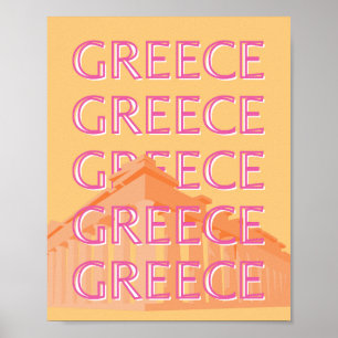 Greece Travel Art, Summer Travel Art, Orange Poster