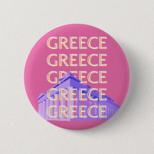 Greece Travel Art, Summer Travel Art, Retro, Pink 6 Cm Round Badge