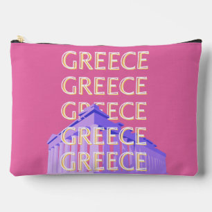 Greece Travel Art, Summer Travel Art, Retro, Pink Accessory Pouch