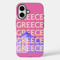 Greece Travel Art, Summer Travel Art, Retro, Pink