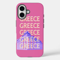 Greece Travel Art, Summer Travel Art, Retro, Pink