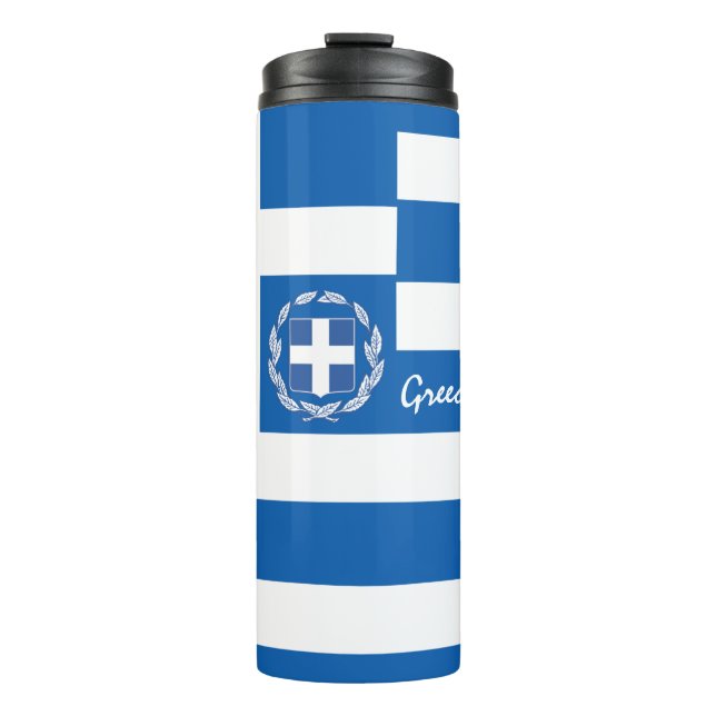 Greece Travel Mug, patriotic Greek Flag Thermal Tumbler (Front)