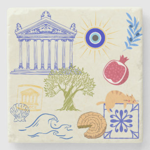 Greece Vacation Minimalism Stone Coaster