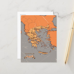 Greece Vintage Counties Map Announcement Postcard