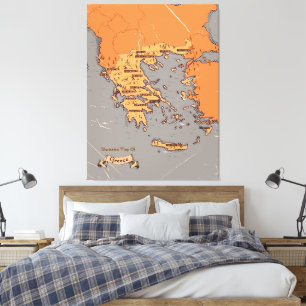 Greece Vintage Counties Map Canvas Print