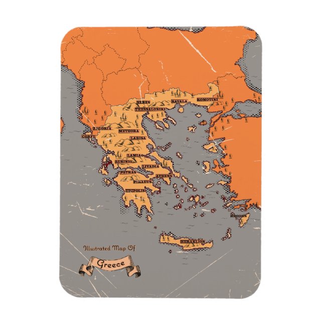 Greece Vintage Counties Map Magnet (Vertical)