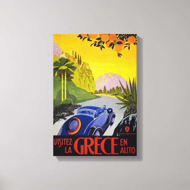 Greece Vintage Travel Poster Restored Canvas Print (Front)