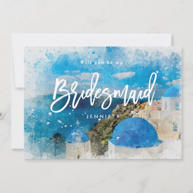 Greece will you be my bridesmaid proposal card (Front)