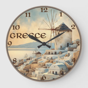 Greece Windmills of Mykonos Large Clock