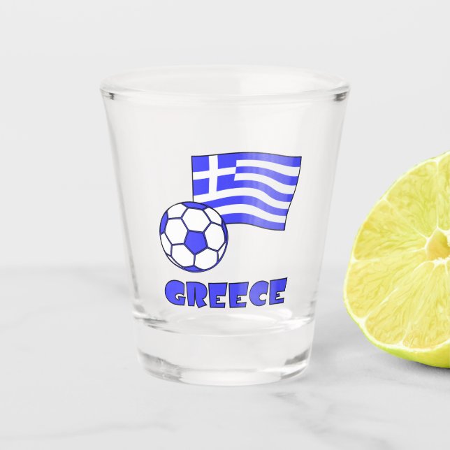 Greece with Greek Flag and Soccer Ball Shot Glass (Front)