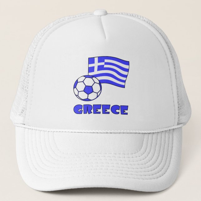 Greece with Greek Flag and Soccer Ball Trucker Hat (Front)