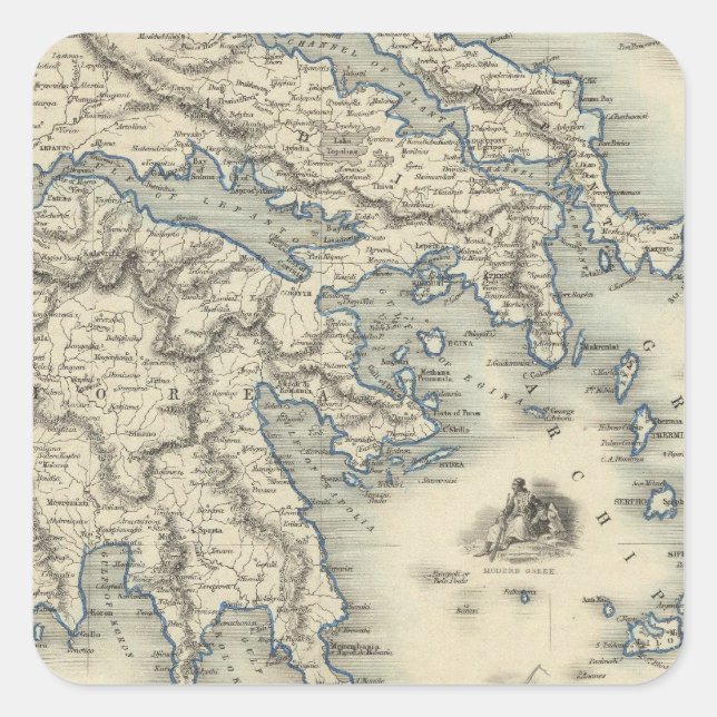 Greece with inset maps of Corfu and Stampalia Square Sticker (Front)