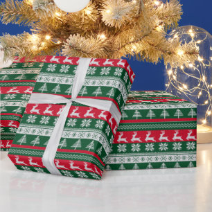 Greed and Red Christmas Sweater Vintage Christmas Wrapping Paper