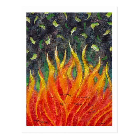 Greed - economic collapse original art painting postcard