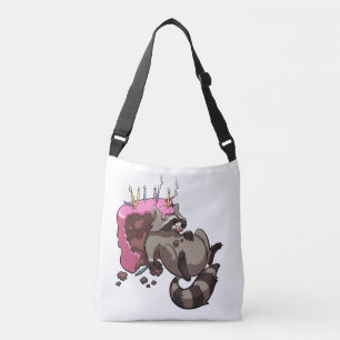 Greedy Raccoon Full of Birthday Cake Cartoon Crossbody Bag