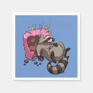 Greedy Raccoon Full of Birthday Cake Cartoon Napkin
