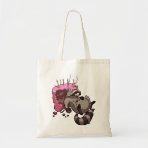 Greedy Raccoon Full of Birthday Cake Cartoon Tote Bag