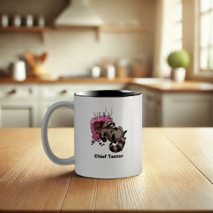 Greedy Racoon Cake Thief Cartoon With Caption Two-Tone Coffee Mug