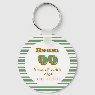 Greeen brown stripes hotel room key ring