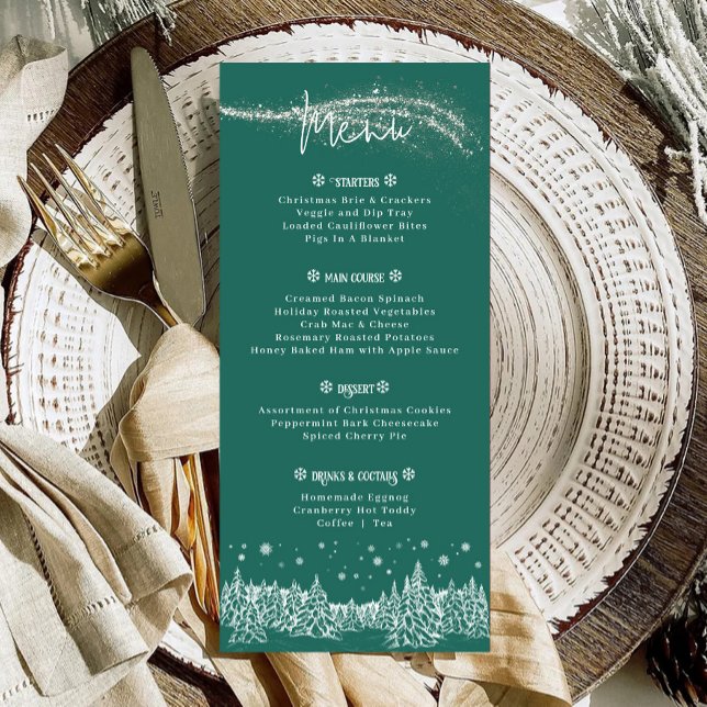 Greeen Winter Holiday Christmas Dinner Menu (Green Winter Christmas Dinner Menu)
