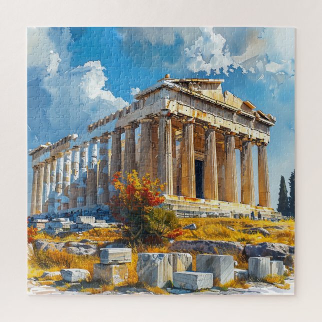 Greek Acropolis Watercolor Travel Landmarks Jigsaw Puzzle (Vertical)