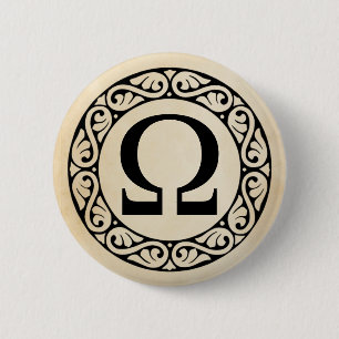 Greek Alphabet Letter Omega 6 Cm Round Badge