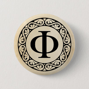 Greek Alphabet Letter Phi 6 Cm Round Badge