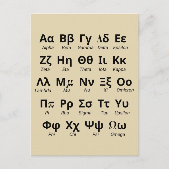 Greek Alphabet Letters In Order Postcard (Front)
