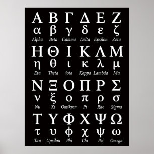 Greek Alphabet Letters in Order Template Black Poster