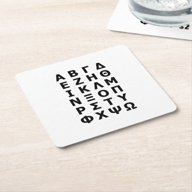 Greek Alphabet Square Paper Coaster (Angled)