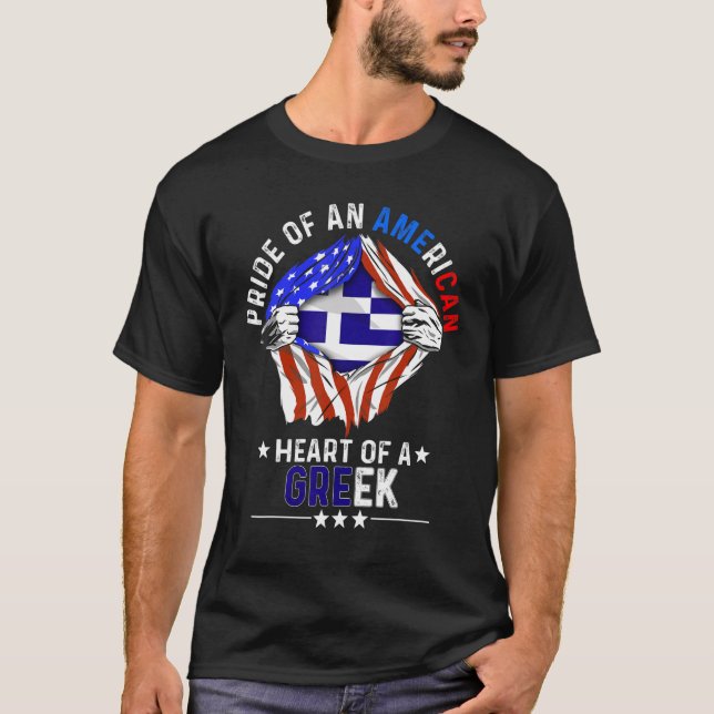 Greek American America Pride Foreign Country Greec T-Shirt (Front)