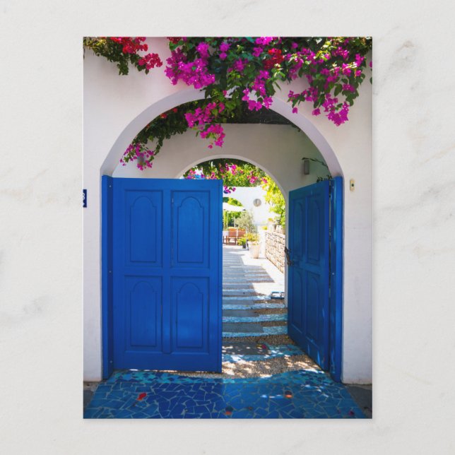 Greek and Turkish Style Blue Door Postcard (Front)