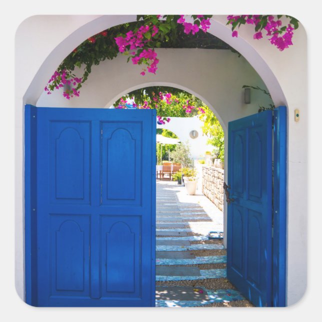 Greek and Turkish Style Blue Door Square Sticker (Front)