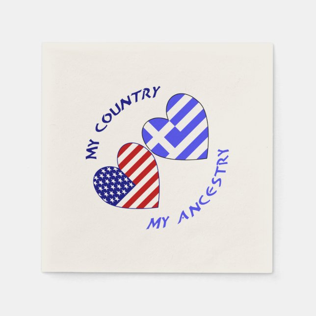 Greek and USA Flags Hearts Country Ancestry Napkin (Front)