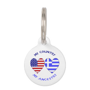 Greek and USA Flags Hearts Country Ancestry Pet Tag
