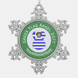 Greek Angel Black Hair Christmas Flag Personalised Snowflake Pewter Christmas Ornament