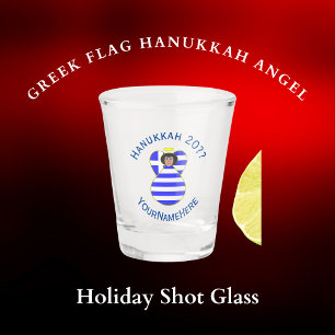 Greek Angel Black Hair Hanukkah Flag Personalised Shot Glass