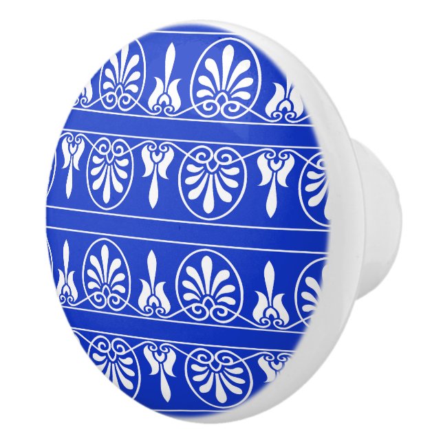 Greek Arabesque Mediterranean Pattern Blue Ceramic Knob (Right)