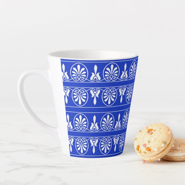 Greek Arabesque Mediterranean Pattern Blue Latte Mug (In Situ)