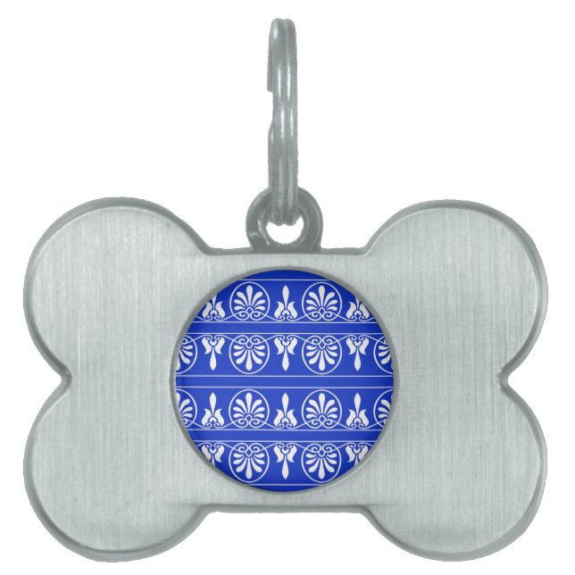 Greek Arabesque Mediterranean Pattern Blue Pet ID Tag (Front)