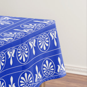 Greek Arabesque Mediterranean Pattern Blue Tablecloth