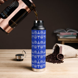 Greek Arabesque Mediterranean Pattern Blue Water Bottle