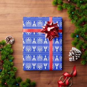 Greek Arabesque Mediterranean Pattern Blue Wrapping Paper