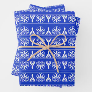 Greek Arabesque Mediterranean Pattern Blue Wrapping Paper Sheet