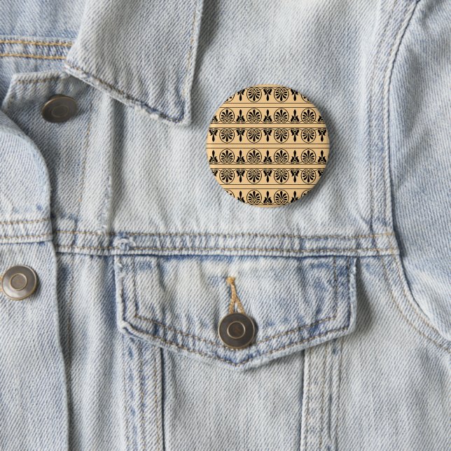 Greek Arabesque Mediterranean Pattern Brown 6 Cm Round Badge (In Situ)