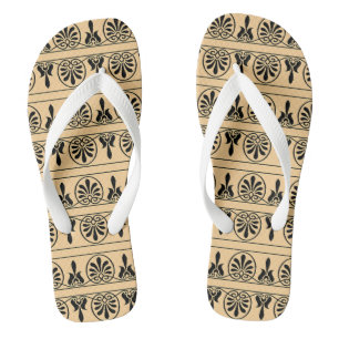 Greek Arabesque Mediterranean Pattern Brown Flip Flops