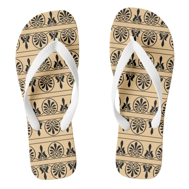 Greek Arabesque Mediterranean Pattern Brown Flip Flops (Footbed)