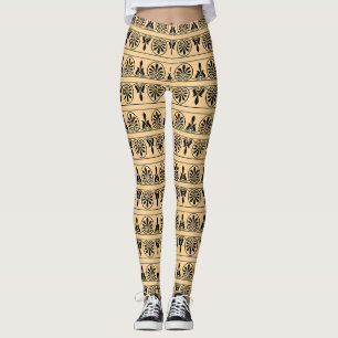 Greek Arabesque Mediterranean Pattern Brown Leggings