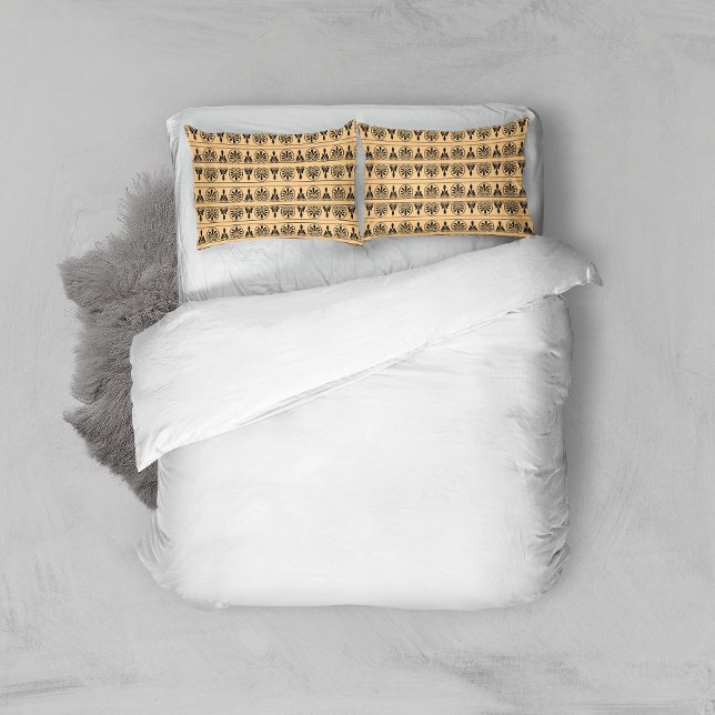 Greek Arabesque Mediterranean Pattern Brown Pillowcase (Creator Uploaded)